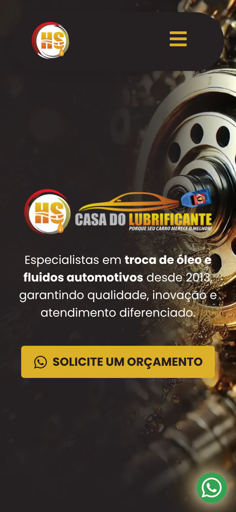 Captura real da versão para celular da HS Casa do Lubrificante